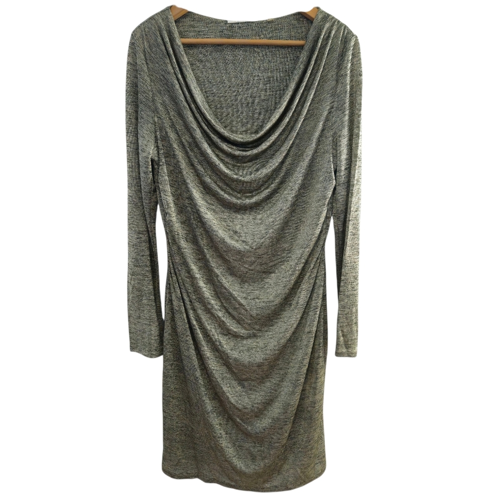 Tahair Women's Elegant Gray Metallic Cowl Neck Dress